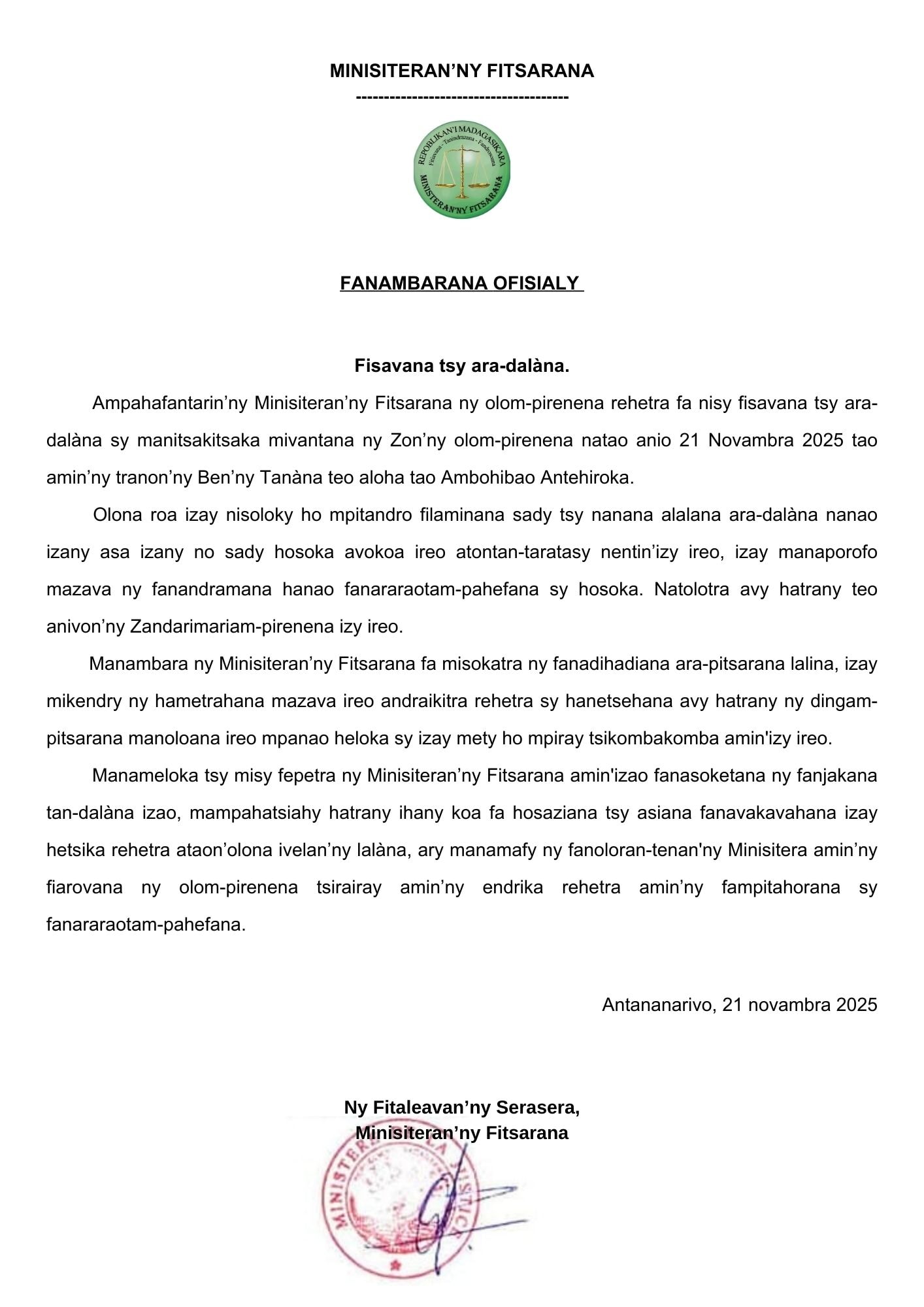 FANAMBARANA OFISISALY