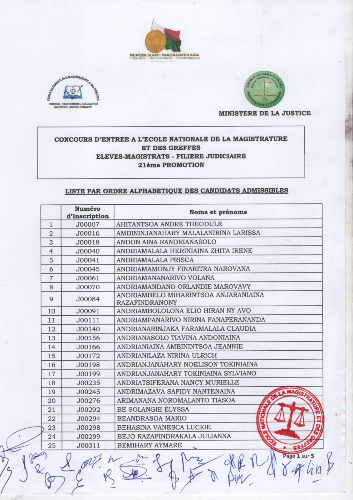 𝐋𝐈𝐒𝐓𝐄 𝐃𝐄𝐒 𝐂𝐀𝐍𝐃𝐈𝐃𝐀𝐓𝐒 𝐀𝐃𝐌𝐈𝐒𝐒𝐈𝐁𝐋𝐄𝐒 (𝐏𝐚𝐫 𝐨𝐫𝐝𝐫𝐞 𝐚𝐥𝐩𝐡𝐚𝐛é𝐭𝐢𝐪𝐮𝐞) 𝐄𝐋𝐄𝐕𝐄𝐒-𝐌𝐀𝐆𝐈𝐒𝐓𝐑𝐀𝐓𝐒 -  𝐅𝐈𝐋𝐈𝐄𝐑𝐄 𝐉𝐔𝐃𝐈𝐂𝐈𝐀𝐈𝐑𝐄 21è𝐦𝐞 𝐏𝐑𝐎𝐌𝐎𝐓𝐈𝐎𝐍.