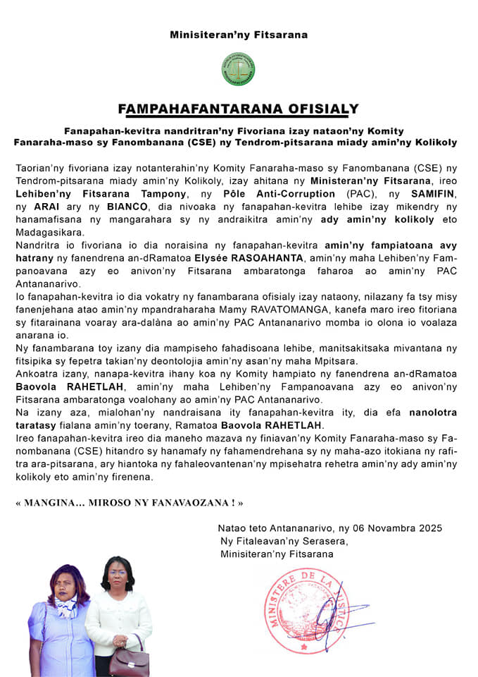 Fanapahan-kevitra nandritran'ny Fivoriana izay nataon'ny Komity Fanaraha-maso sy Fanombanana (CSE) ny tendrom-pitsaranamiady amin'ny Kolikoly.